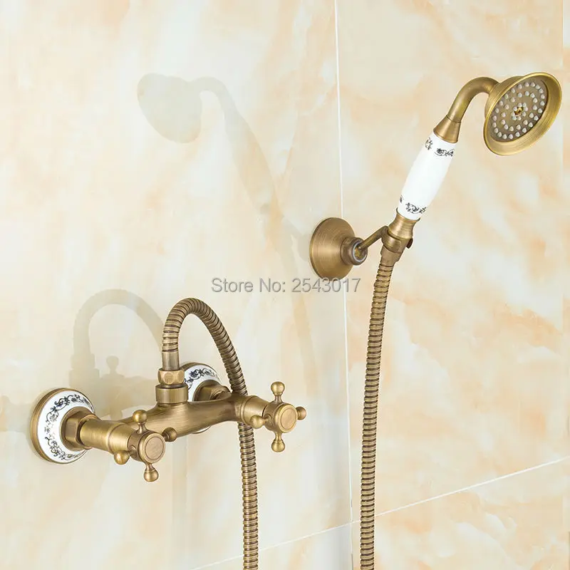 Antique Retro Brass Shower Faucet Noble and Elegant Bathroom Set Wall Mount with Ceramic Hand ZR003 | Обустройство дома