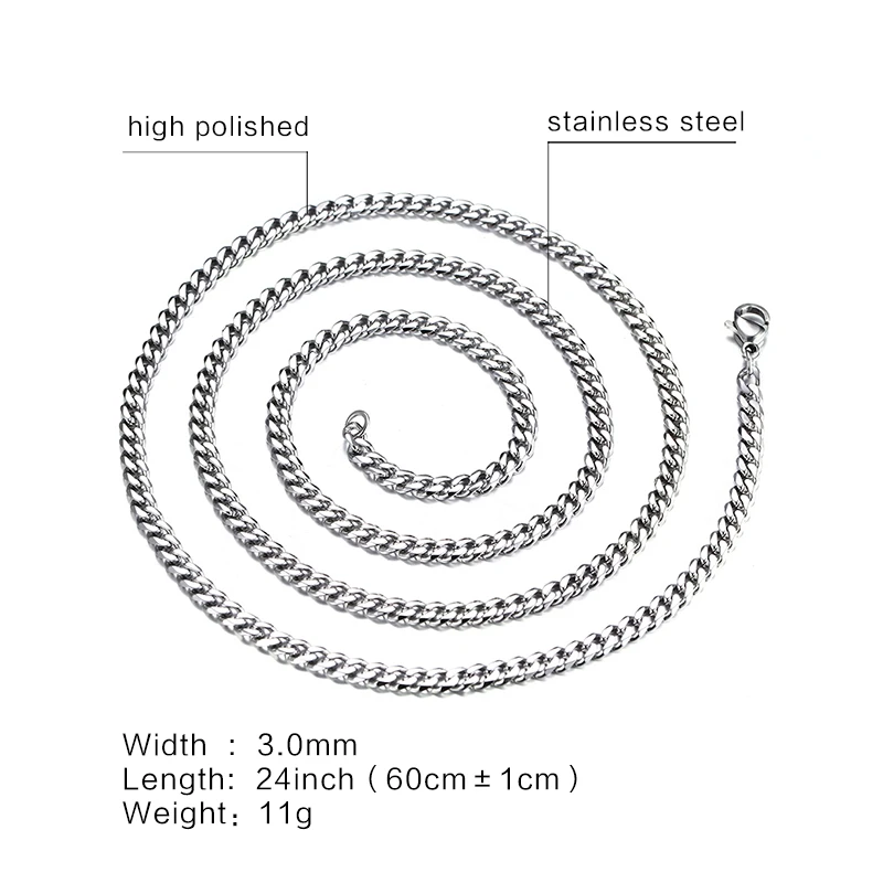 3mm 24inch Vnox классическая цепочка Цепочки и ожерелья 24/30 дюйма для Для мужчин длинные Цепочки и ожерелья 3/5/7 мм широкий Титан Сталь, сделай сам, ювелирное изделие - Окраска металла: 3mm 24inch