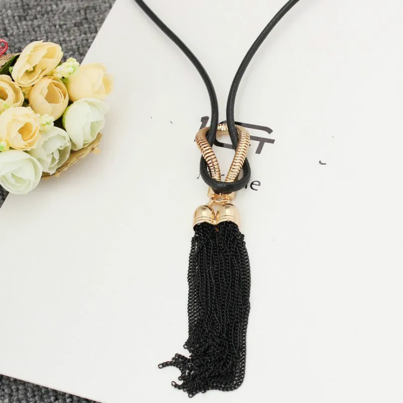 2017 г. корейские модные длинные Цепочки и ожерелья узел кисточкой женский простой