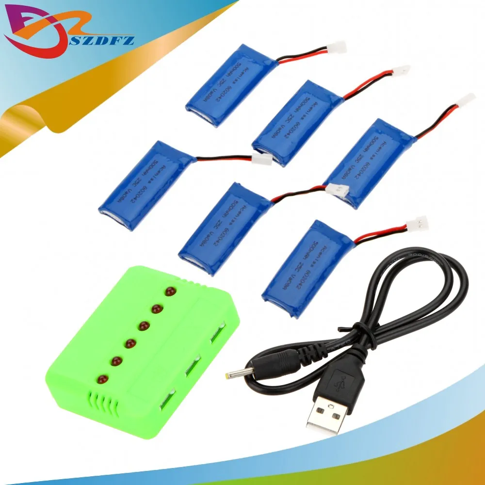 Супер Fly комплекты X6 Зарядное устройство с 6 шт. 500 мАч Lipo Батарея 3 7 V для Hubsan X4 H107