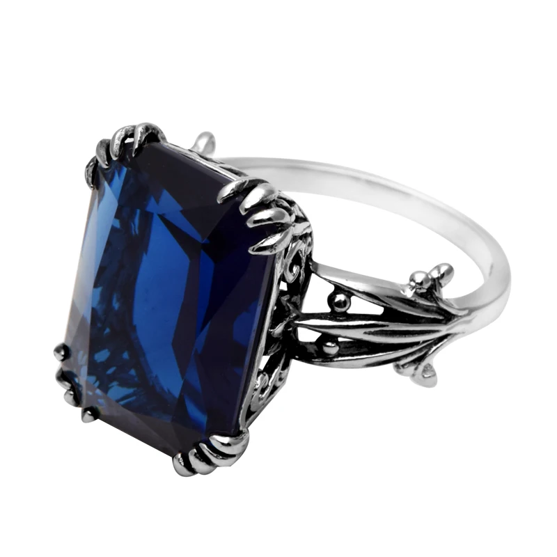 Женское Винтажное кольцо из серебра 925 пробы с сапфировым стеклом|bead ring|crystal beaded