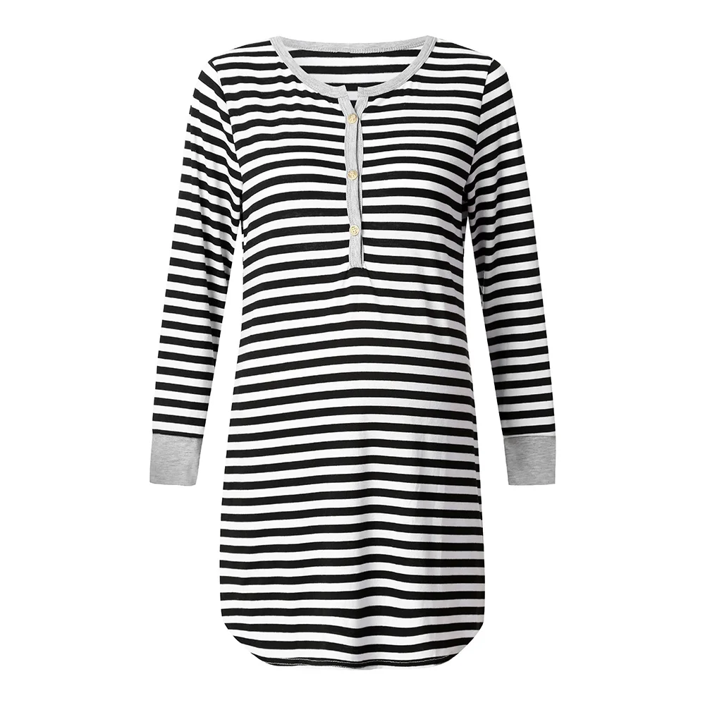 Striped Maternity Robe Pregnant Long Sleeve Labor Delivery Nursing Hospital Gowns Nursing Nightgown for Breastfeeding Sleepwear