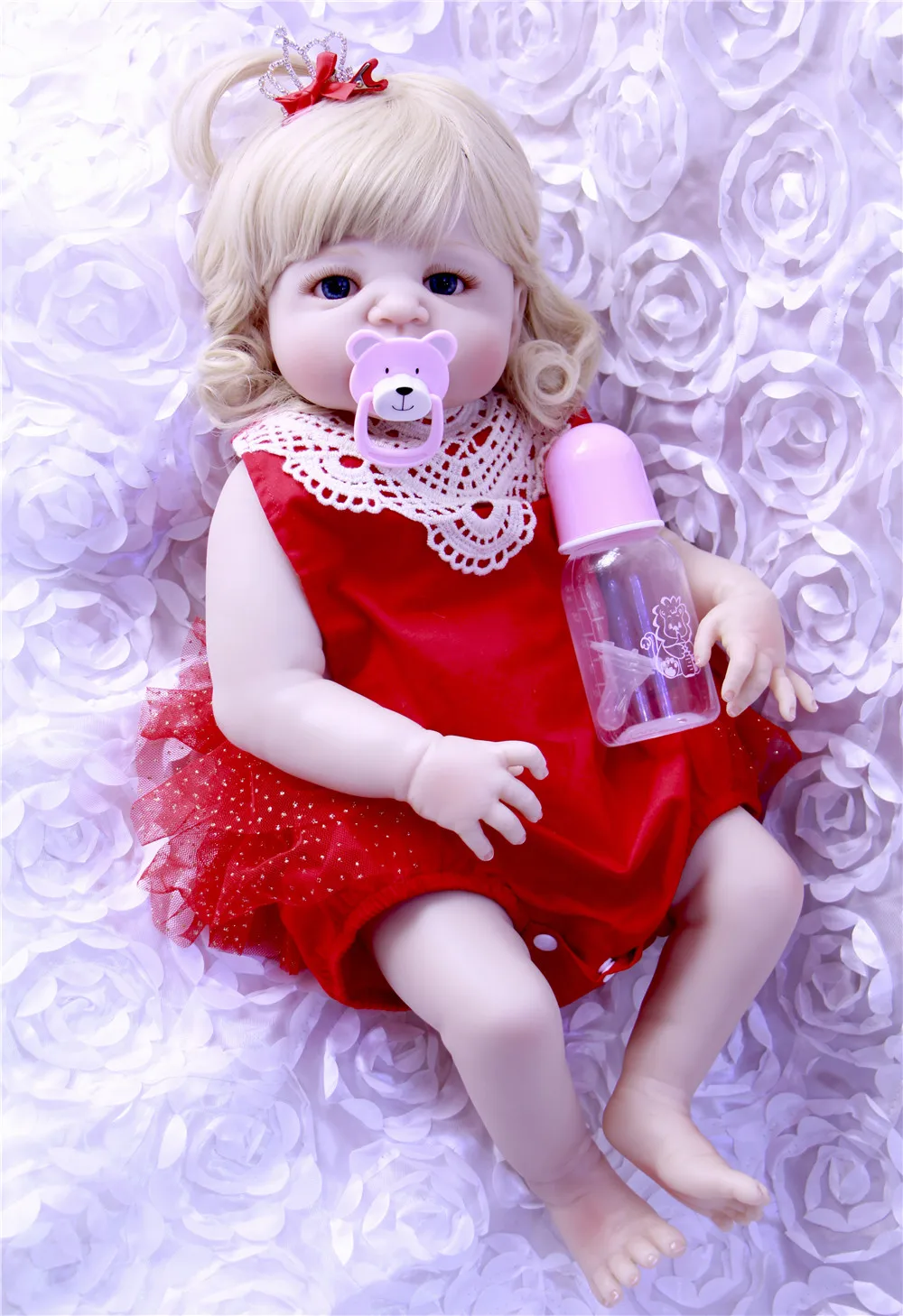 22inch full silicon blonde hair Vinyl Newborn Princess Toddler Babies Bonecas menina doll Like Alive Bebe Play House Bathe Toy | Игрушки и
