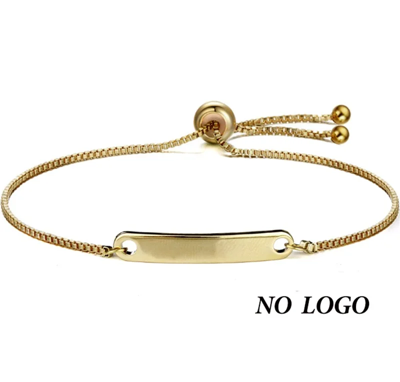 Gold No LOGO V. YA, индивидуальные браслеты из розового золота для женщин, нержавеющая сталь, выгравированное имя, серебряные браслеты, коробка, цепь для женщин, свадебный подарок - Окраска металла: Gold No LOGO