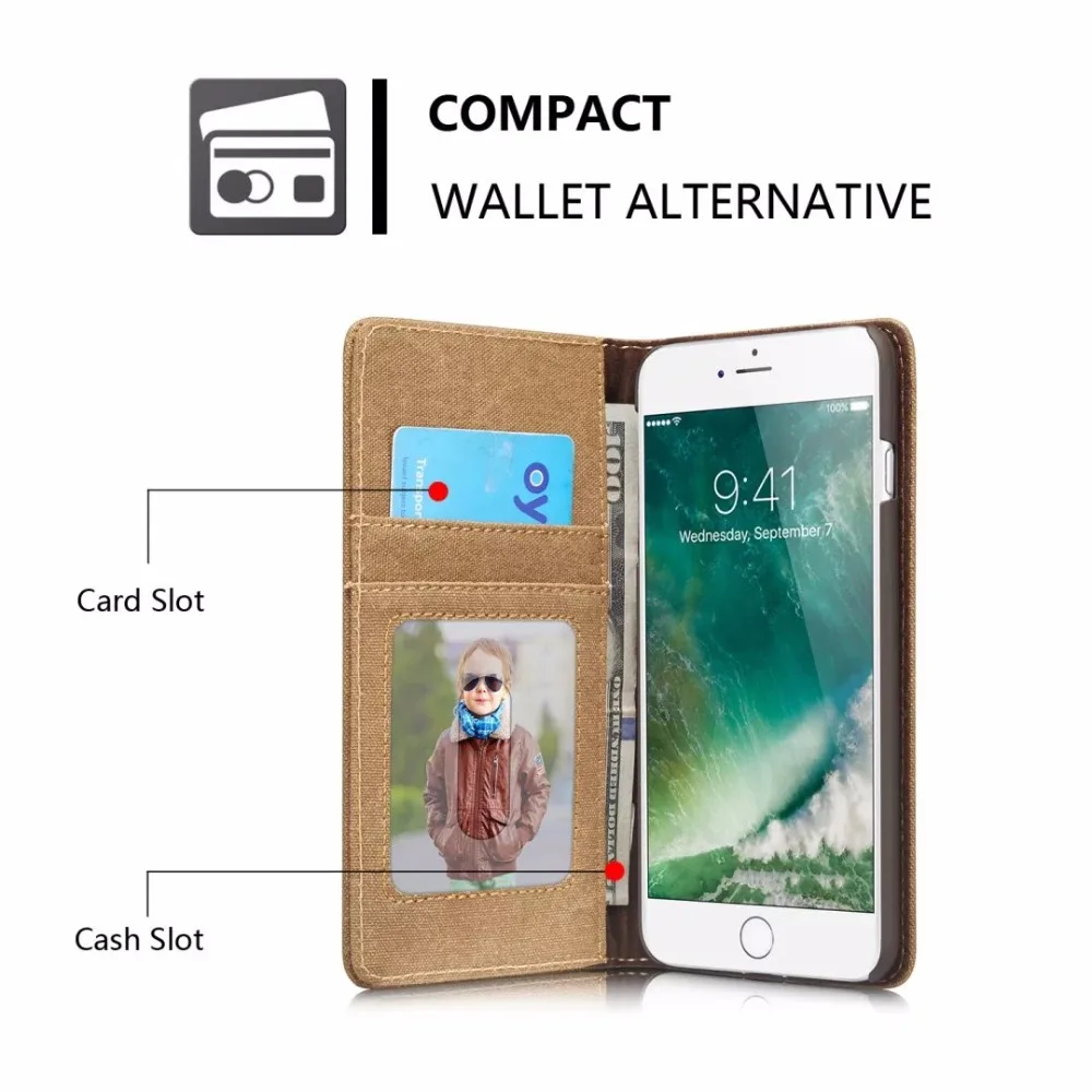 Caseme флип чехол для iPhone x 7/8 плюс 5S SE 6 S Plus Бизнес карты Слоты Джинсы женщин + кожаный