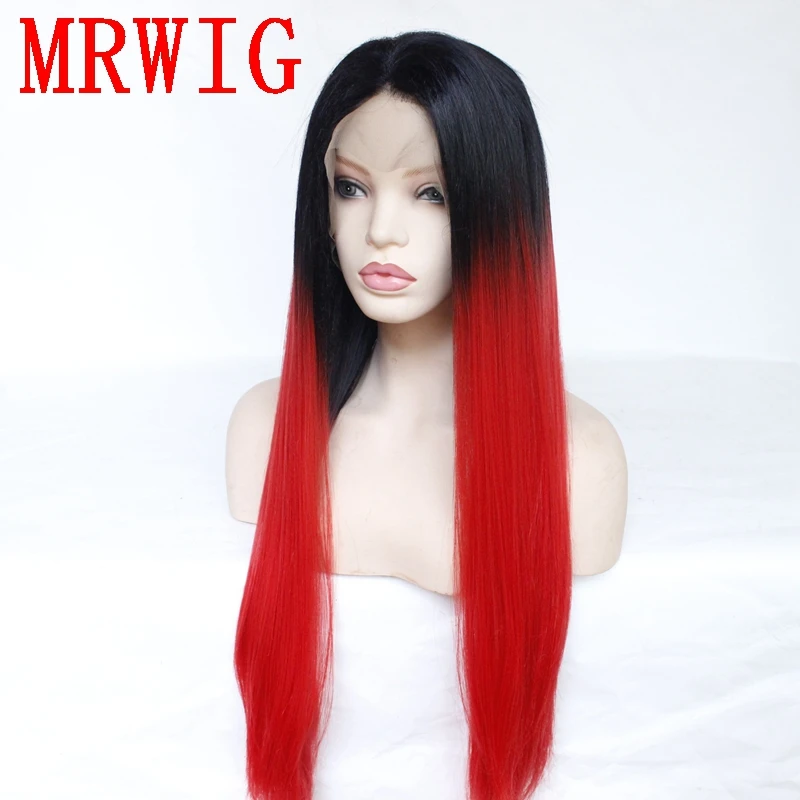 MRWIG Омбре Красный синтетический бесклеевой Косплей передний парик шнурка