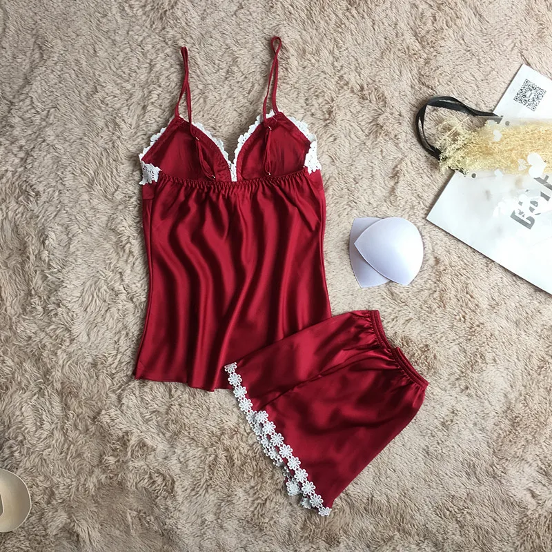 Новый дизайн пижамные комплекты лето осень женские шелковые шорты с вышивкой