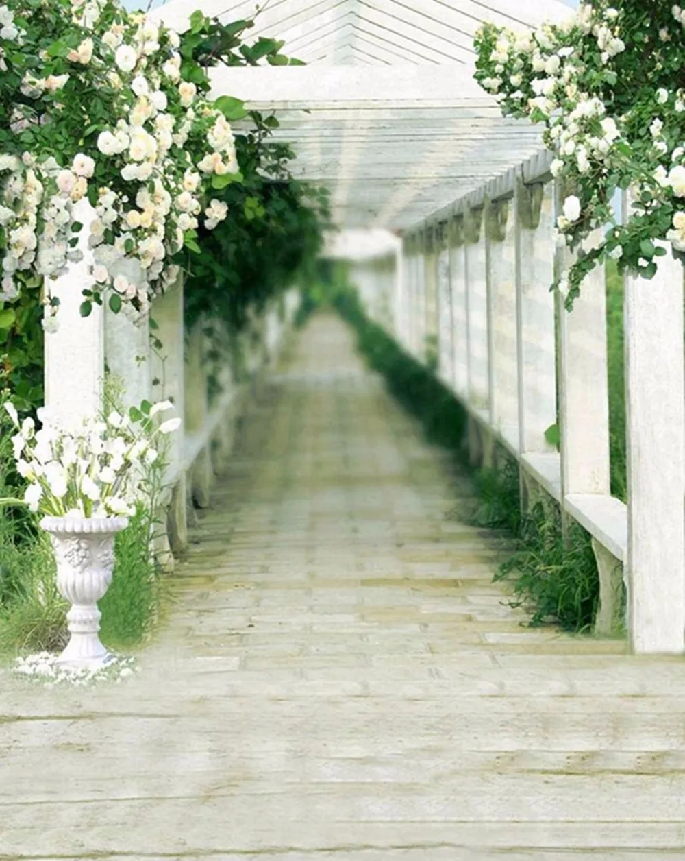 Фон для фотосъемки винтажный фон с зелеными цветами кирпичным полом и белым