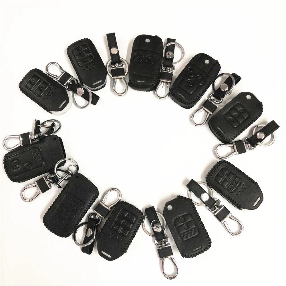 

Leather Car Key Covers Case KeyChain Bag For Honda CRV CR-V Accord Odeysey Crosstour Jazz City Civic JADE Crider Spirior S660