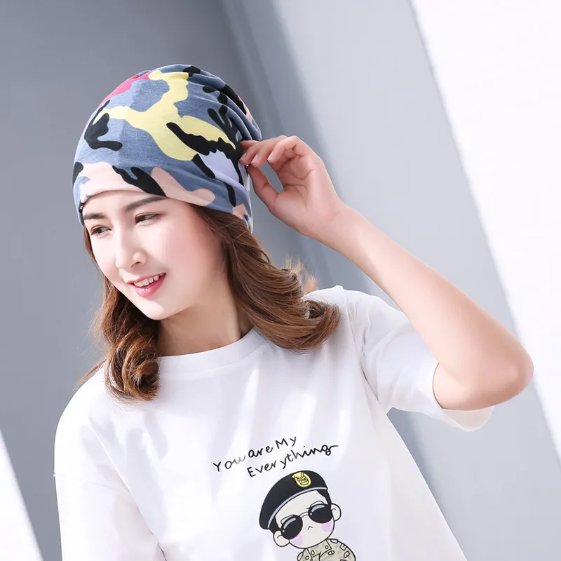 Камуфляжная женская шапка Skullies с модным принтом тюрбан бини хип-хоп бандана