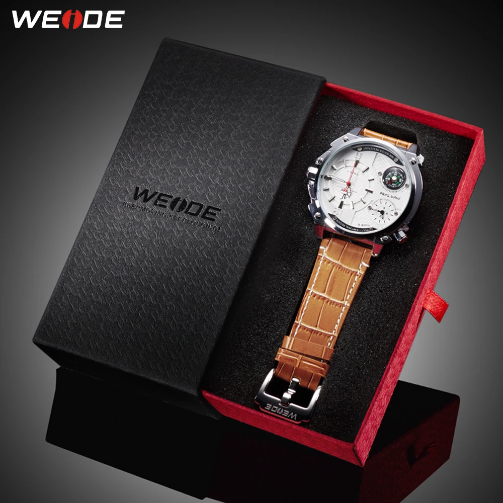 WEIDE спортивные роскошные часы с несколькими часовыми поясами, кварцевые мужские наручные часы с коричневым кожаным ремешком, мужские часы, мужские часы orologi uomo