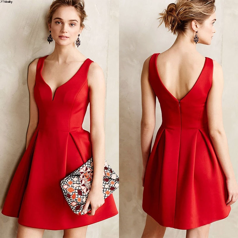 ZTVitality Solid V Neck Sleeveless Backless Women Dresses Sexy Slim Vestido De Festa Fashion Vintage Party Dress Elegant Pleated|fashion women