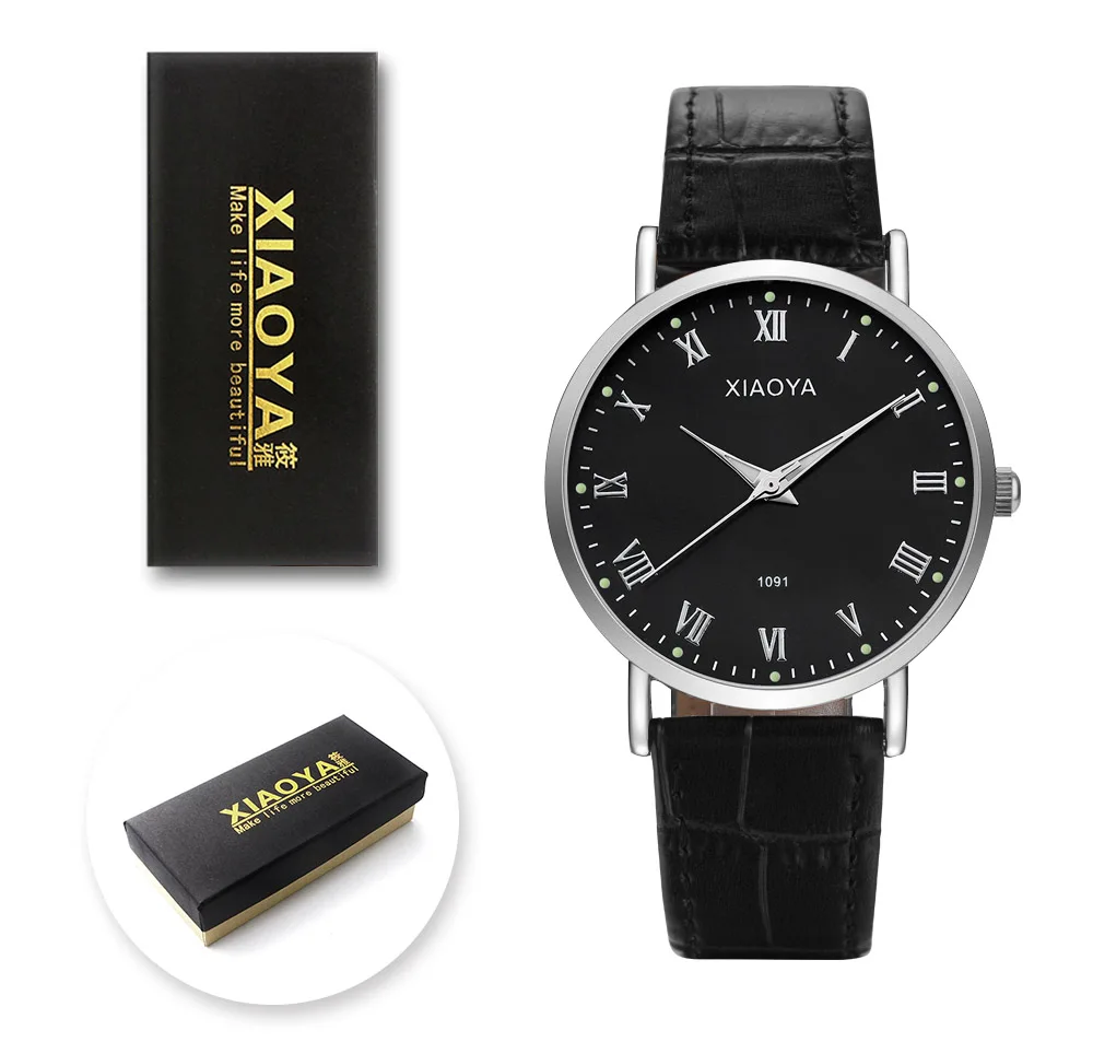 Black black 1091 B XIAOYA модные Ультратонкие мужские наручные часы s кожаный ремешок простой кварцевые часы мужские Relogio Masculino мужские часы Reloj Hombre - Цвет: Black black 1091 B