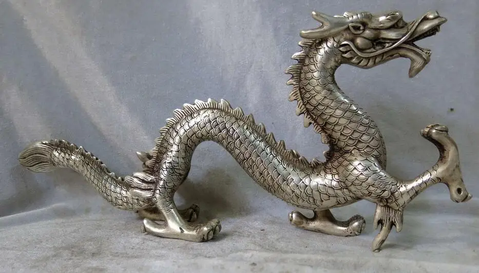Изящная Серебряная скульптура китайские тотемные вырезанные мифические