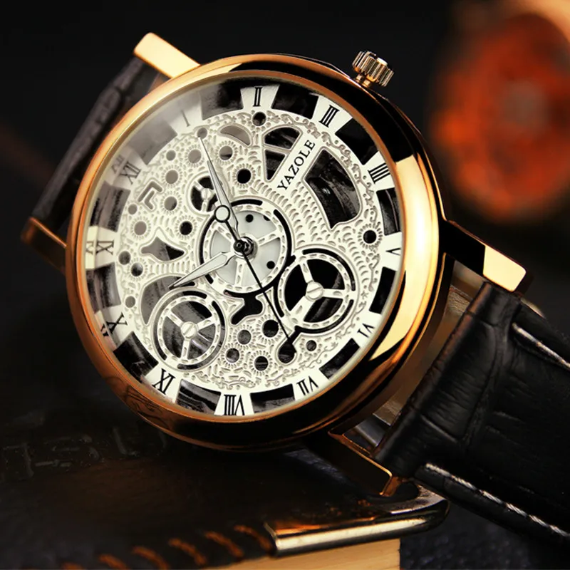 Мужские часы-скелетоны YAZOLE роскошные известные кварцевые часы ведущей марки