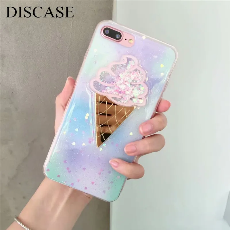 DISCASE с модным рисунком блеск Чехол для iPhone X 6 6S 8 7 плюс милые зыбучие пески пайетки