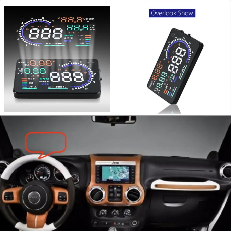 For Jeep Wrangler JK 2014 2015 2016 2017 2018 OBD HUD Car Head Up Display Driving Screen Projector Reflecting Windshield