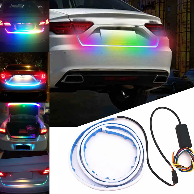 Новый RGB красочные течет светодиодный багажник полосы автомобиля динамический