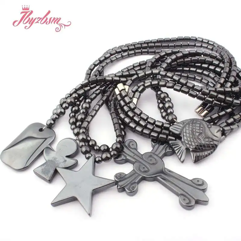 4x5mm Column (No Magnetic) Black Hematite Stone Beads Star Cross Pendant for Necklace Women Fashion Jewellery 18&quot Free Shipping |