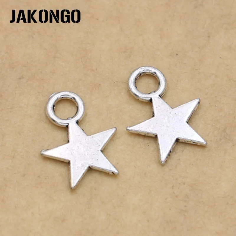 JAKONGO Antique Silver Plated Star Charm Pendants for Jewelry Making Bracelet Necklace Accessories Findings DIY 50Pcs/lot | Украшения и