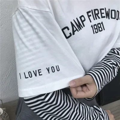 Весна Корейский Ulzzang повседневные женские футболки Harajuku мода BF стиль Топы черный