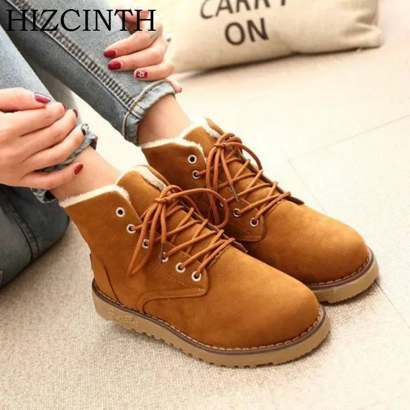Hizcinth Новинка 2017 года зимние ботинки утолщение круглым дном Кружево Up Booties