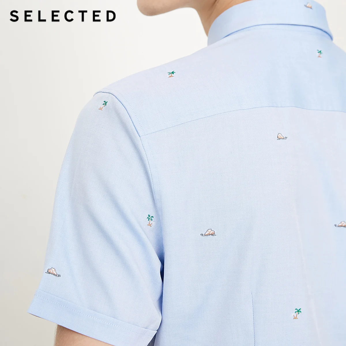 SELECTED Men's Summer 100% Cotton Embroidered Slim Fit Short-sleeved Shirt S|418204547 | Мужская одежда
