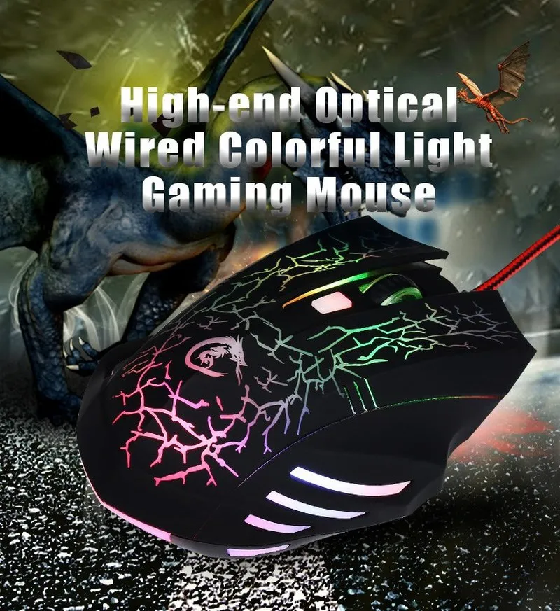 Basix Wired Gaming Mouse 6 Buttons 5500DPI Optical Colorful LED Light Computer Mice for Desktop Laptop | Компьютеры и офис