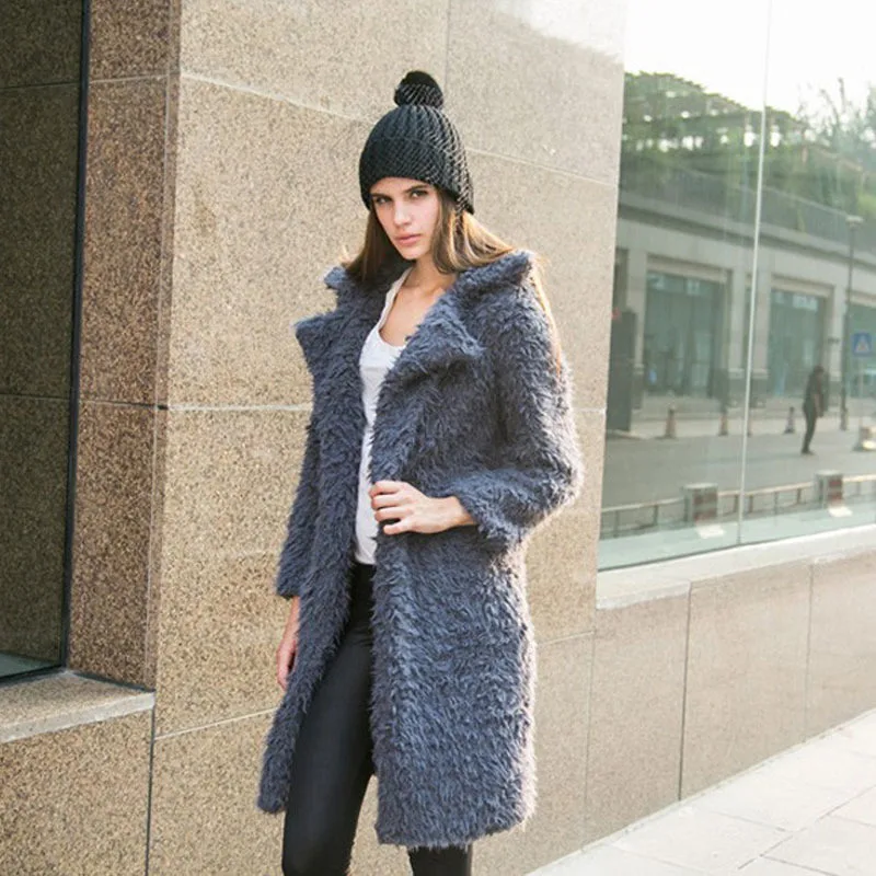 Gray Jocoo Jolee женская утепленная зимняя куртка модное пальто кардиган пушистое длинное пальто из искусственного меха Европейский Стиль Верхняя одежда - Цвет: Gray