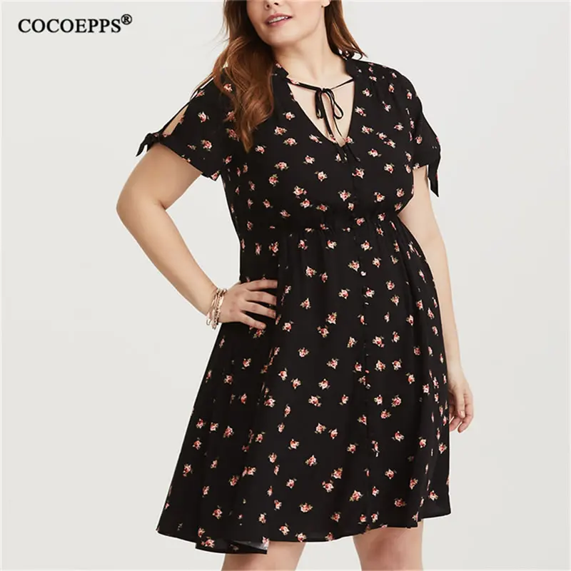 XL-6XL Для женщин летнее платье пикантные V шеи печати большой Размеры свободное