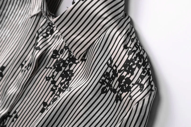 100% natural silk Blouses OL Solid Color Long Sleeve Real Silk Striped Blouse Tops for women Office Wear Shirts work |