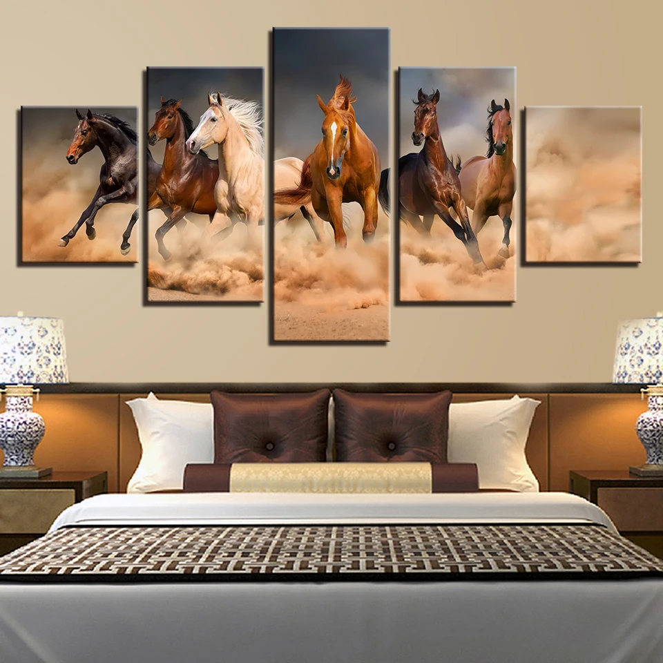 

Artryst Canvas Paintings Wall Art 5 Pieces Galloping Horses Poster HD Prints Running Steed Pictures For Living Room Home Decor