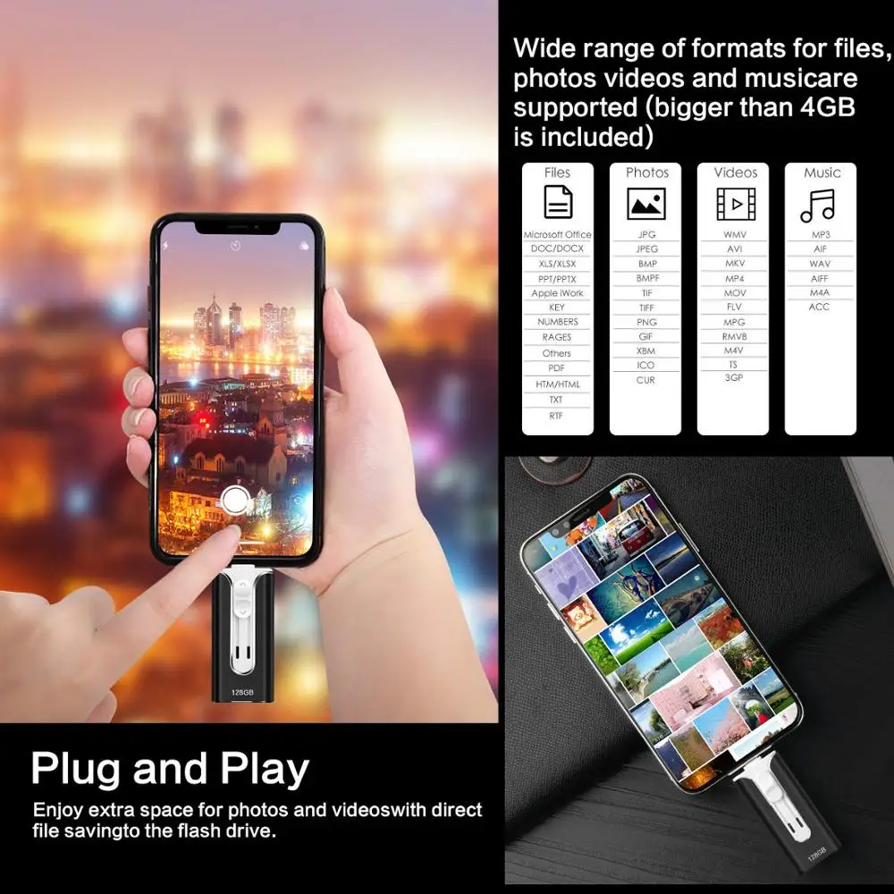 Флеш накопитель для iPhone 3 в 1 освещение флеш USB 0 Флешка 256 Гб карта памяти