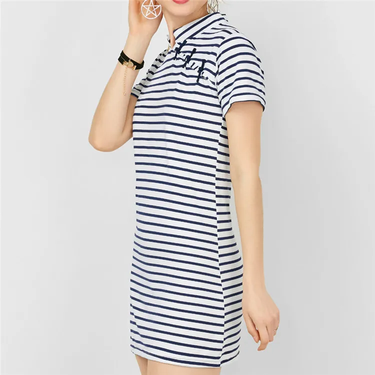 2017 летнее платье в полоску Для женщин темно синий и белый платья с короткими