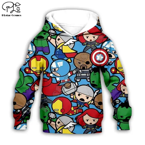 Kids hoodies Толстовки с капюшоном для мальчиков и девочек, толстовки с Мстителями, с 3D принтом, супергерой Marvel, Капитан Америка, Железный человек, Халк, пуловер, детский спортивный костюм - Цвет: Kids hoodies