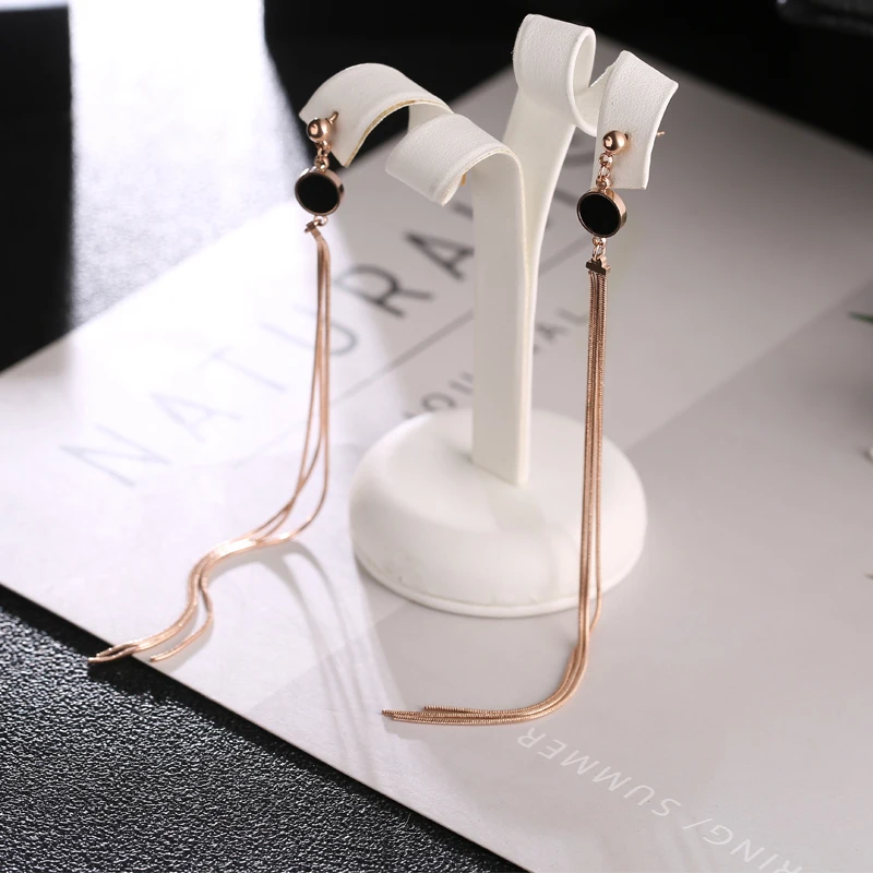 

YUN RUO 2019 Fashion Exaggerated Tassel Stud Earring Woman Rose Gold Color Titanium Steel Jewelry Girl Birthday Gift Not Fade