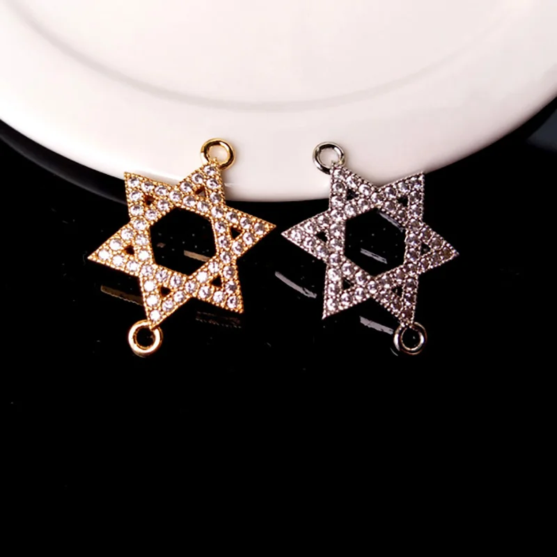 

10 Pcs CZ Crystal Star Shape Double Bails Charm CZ zircon Micro pave Connector Jewelry Finding DIY Bracelet necklace CT150