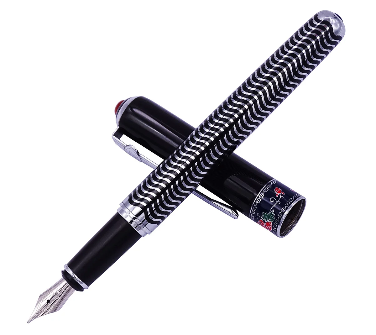 

New Duke 103 Black Fountain Pen Fully Metal Ink Pen Beautiful Zebra Pattern Iridium Medium Nib Business Office Home Supplies