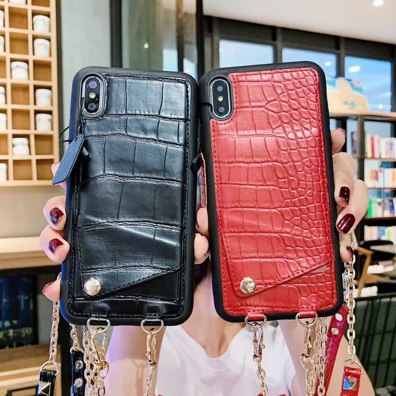 С плечевым Плетеный бумажник чехол для iPhone XR XS MAX X 8 7 Plus 6 6s Plus роскошный крокодиловый Змеиный кожаный чехол для карт