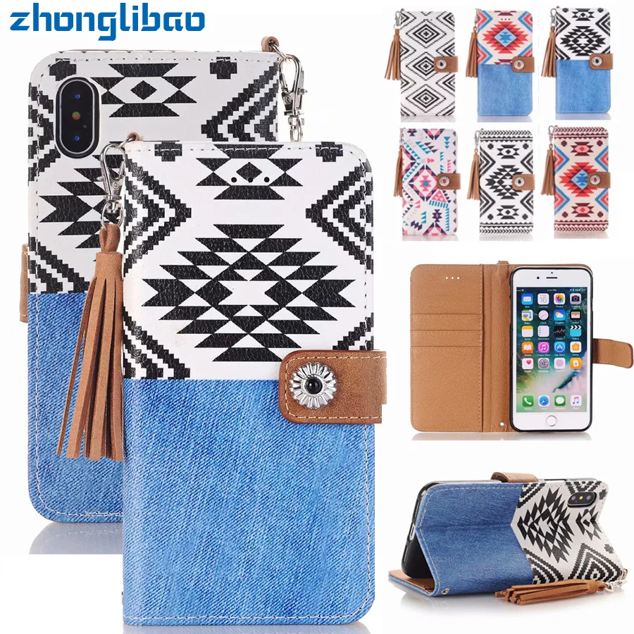 Роскошный кожаный флип-чехол в богемном стиле с узором для Iphone X Xs Max Xr Etui, чехол-кошелек с подставкой для Iphone 6 6s 7 8 Plus, чехол с кисточками