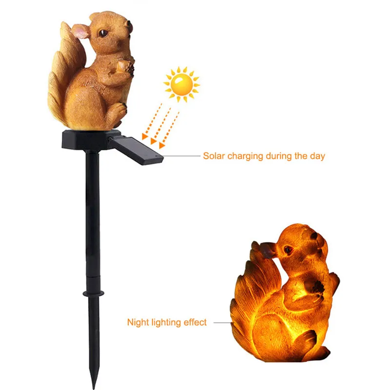 2019 Squirrel Solar Light With LED Garden Lawn Outdoor Waterproof Resin Animal Lamps For Home Dropship | Освещение