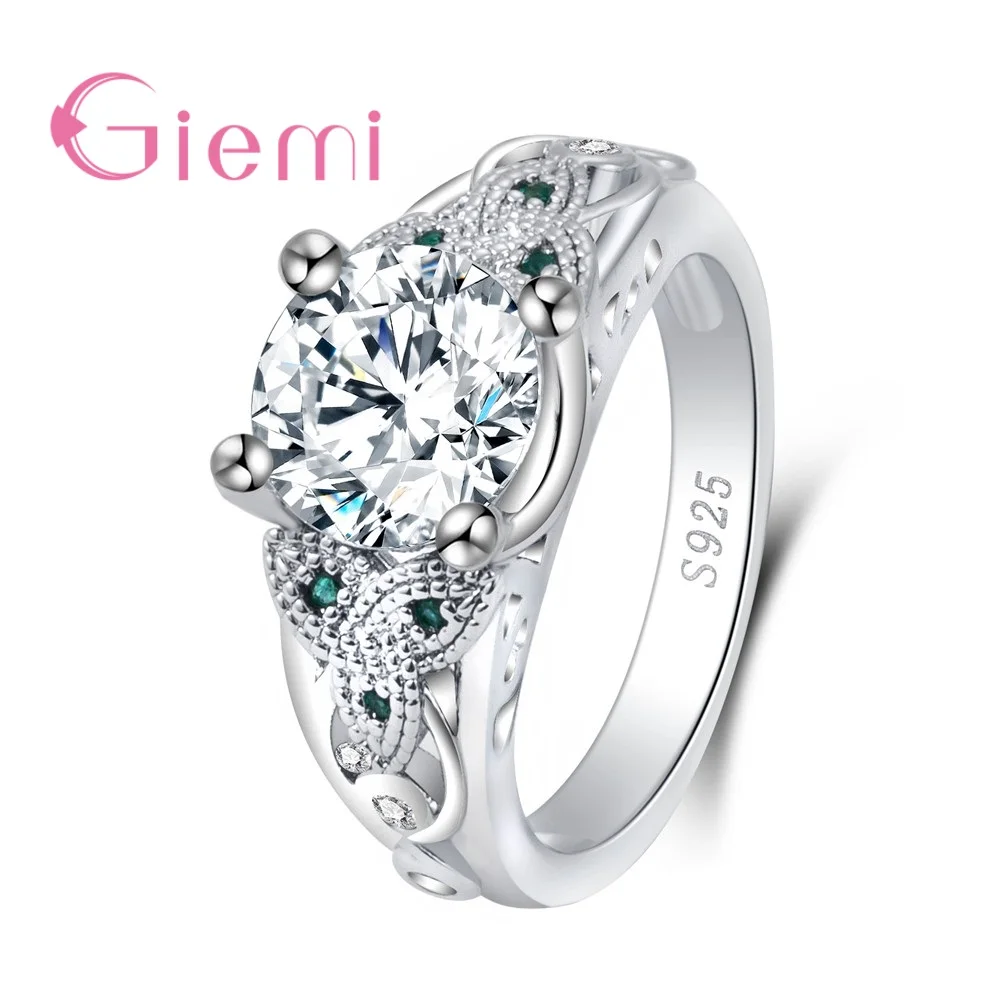 

New Fashion Women Female Party Wedding Jewelry 925 Sterling Silver Needle Geometric Ring With Shiny Cubic Zirconia Wholesale