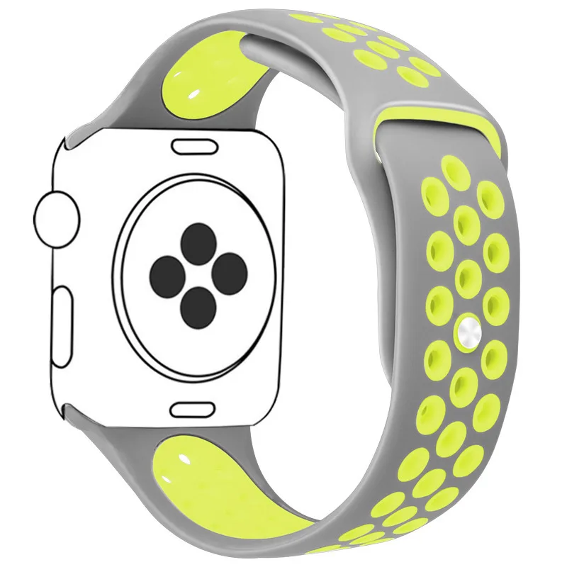 Gray Yellow Силиконовый ремешок для наручных часов Apple Watch, версии 40/44/42/38 мм для ремешок для часов аpple для наручных часов iwatch, ремешок Nike мл размерного ряда 1/2/3/4 - Цвет: Gray Yellow