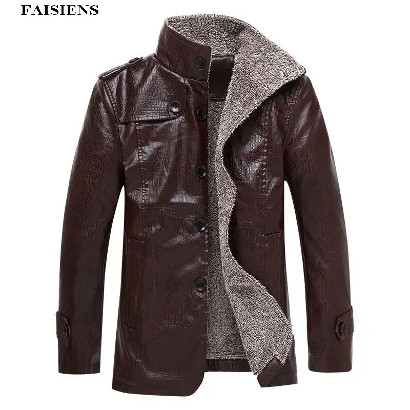 Искусственная кожа PU мужские парки 8XL коричневый Epaulet модные куртки Зимние