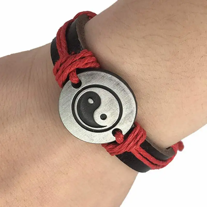 Кожаный браслет в винтажном стиле амулет мира цепь унисекс Rune Tai Chi Панк 2018 для