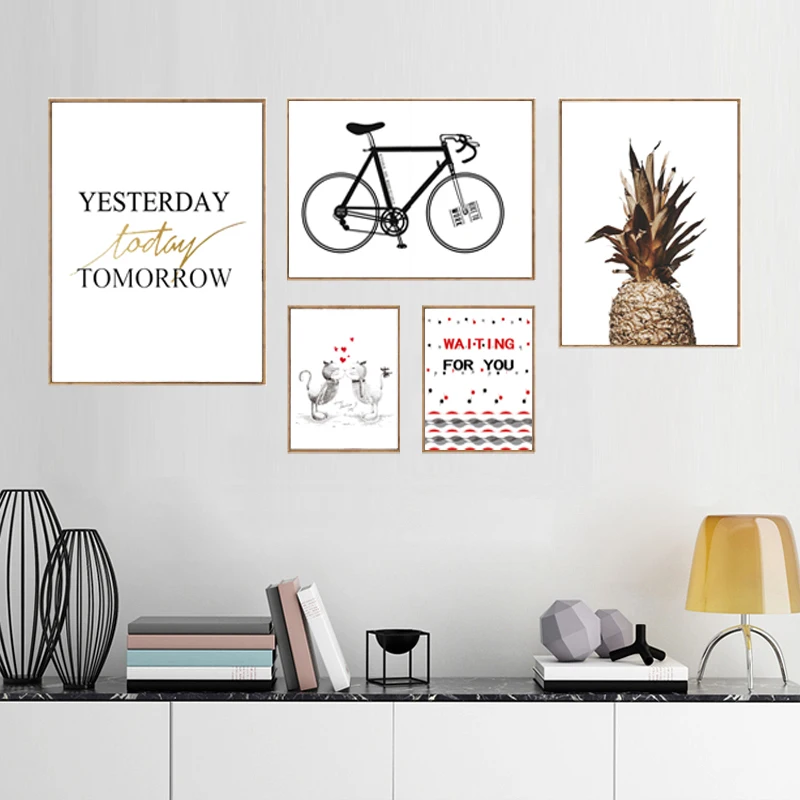 JHLJIAJUN Canvas Painting Nordic Quotes Bike Cat Simple Wall Art Print And Poster Modern For Study Living Room Home Decor | Дом и сад