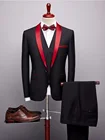 Костюм-смокинг мужской, 3 предмета, приталенный, дизайнерский, черный, красный, пиджак для женихов, свадьбы, выпускного вечера, в корейском деловом стиле, 2019