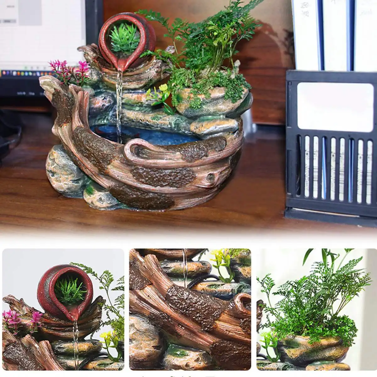 DIY растения микро пейзаж крытый суккуленты в горшке домашний интерьер Rockery смолы фонтан фэншуй украшения офиса