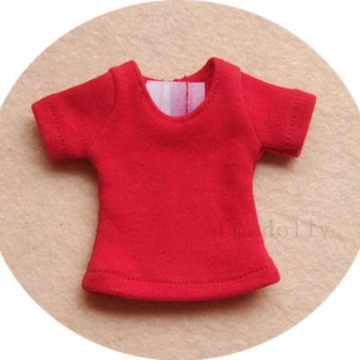 red t-shirt 1 шт. футболка/укороченные комбинезоны для Blyth, Azone, ob24, ob27, Licca, Barbies, Momoko, 1/6 BJD куклы нагрудник брюки одежда аксессуары - Цвет: red t-shirt