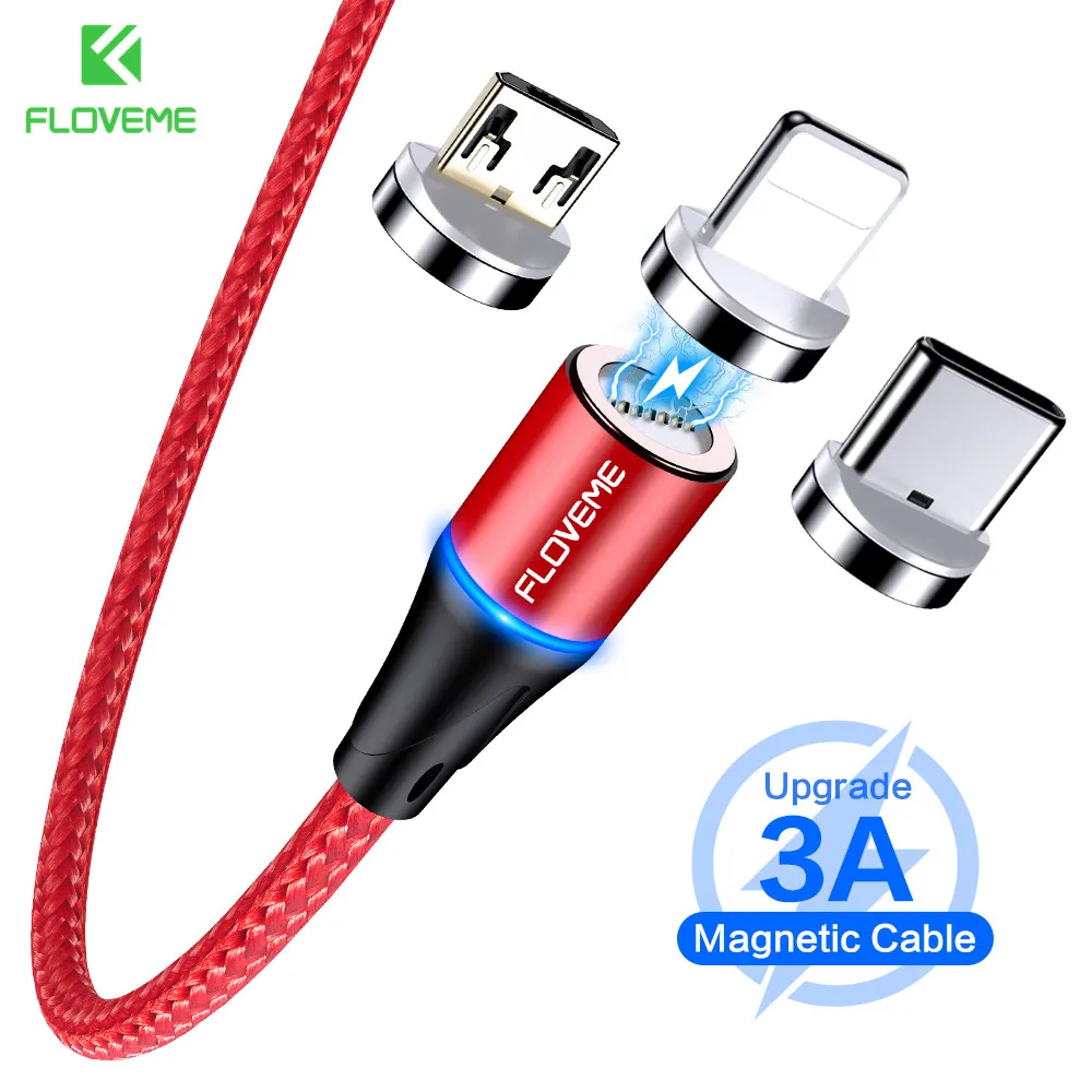 Магнитный кабель FLOVEME в оплетке с разъемом Type-C Micro USB 1 м 3 А для быстрой зарядки Samsung